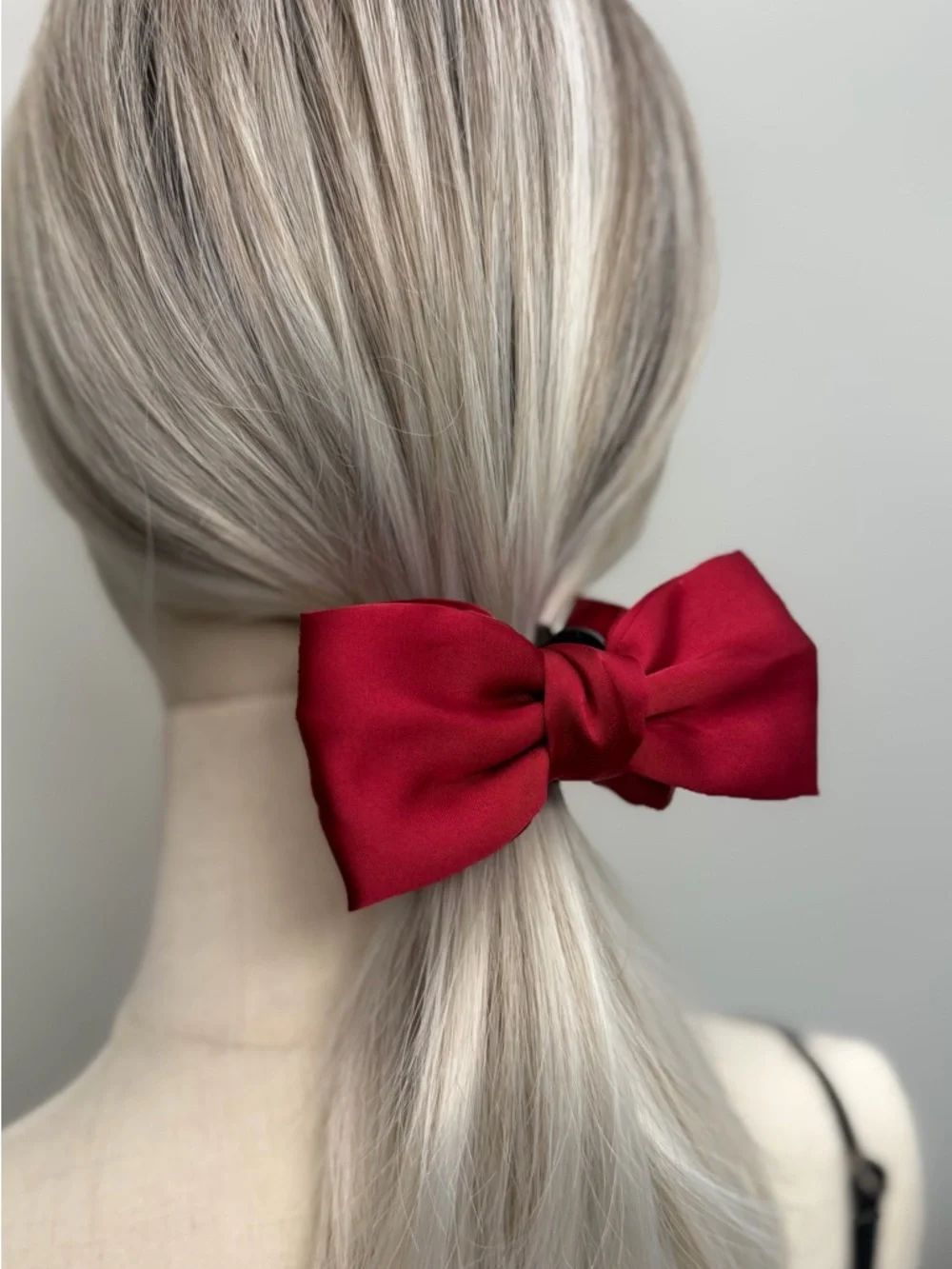 Satin Bow Hair Clip Beige Red Black Hair Bow Barrette Elegant Minimalist